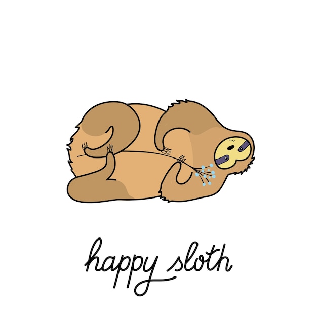 Cute sloth vector. Isolated cartoon baby climbing sloths. Hand drawn jungle animal poster