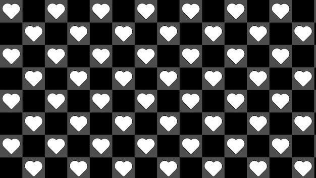 Cute small black checkers gingham plaid checkerboard with cute little white heart background illustration perfect for banner wallpaper backdrop postcard background