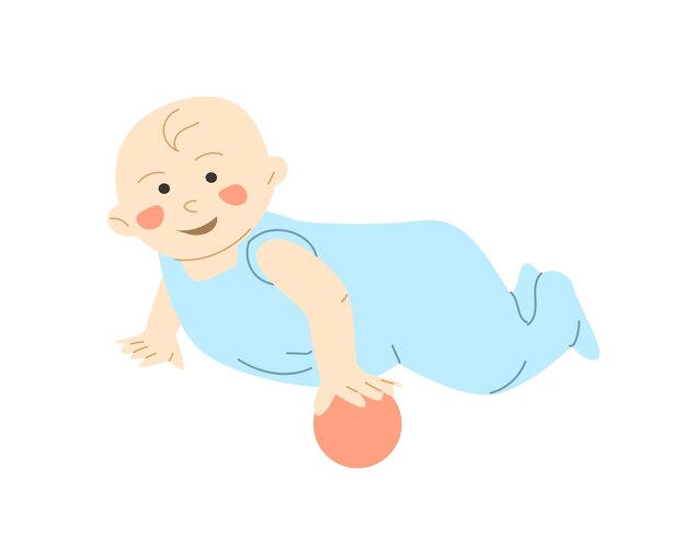 Vector cute small boy playing with ball cute portrait