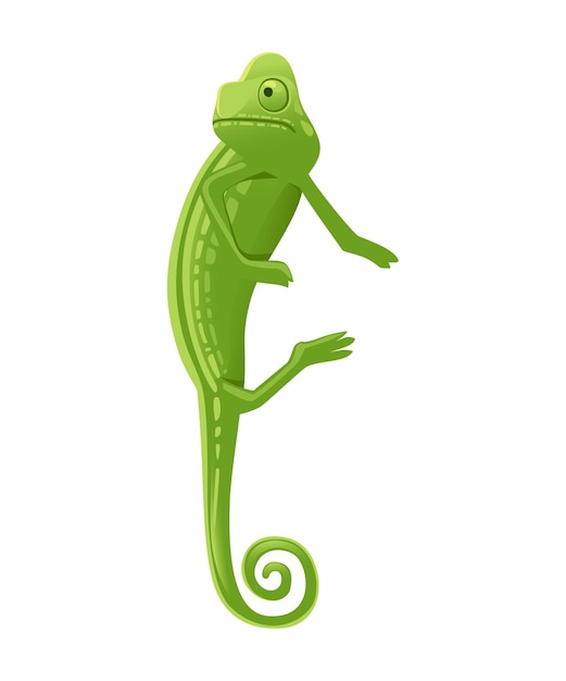 Cute small green chameleon lizard cartoon animal design flat vector illustration isolated on white background.