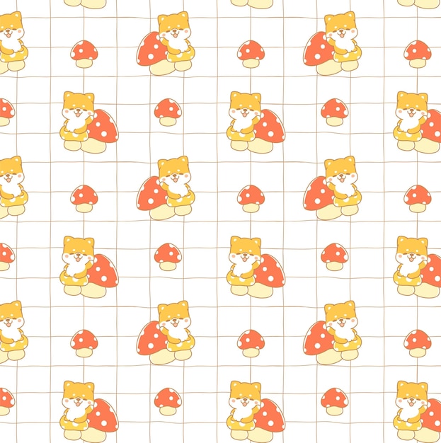 Cute small shiba inu dog kawaii seamless pattern