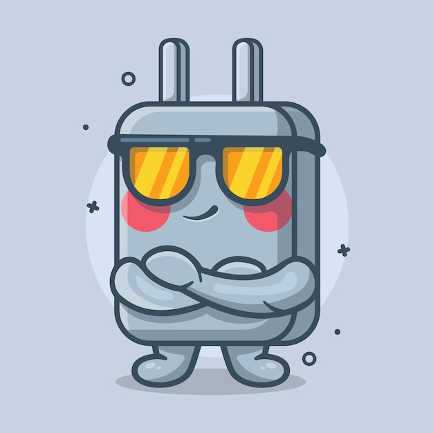 cute smartphone charger character mascot with cool expression isolated cartoon in flat style design