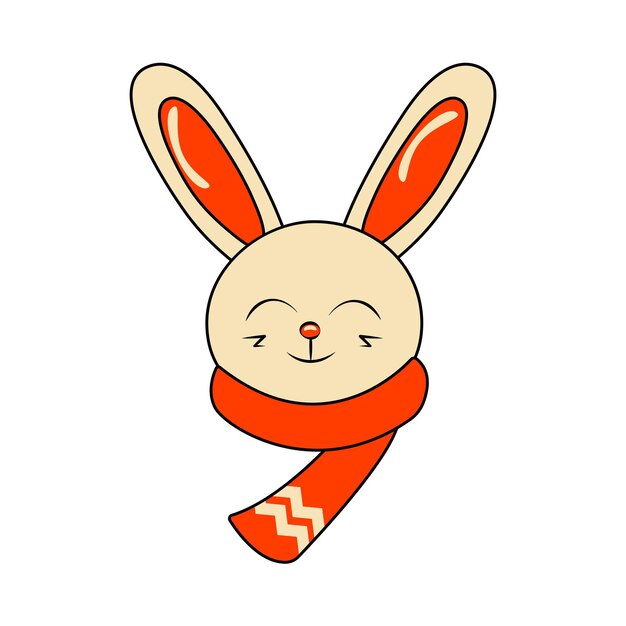 Cute Smiling Christmas Bunny Wearing a Scarf Retro Style Decorative Element