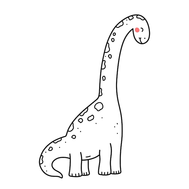 Cute smiling dinosaur isolated on white background Hand drawn illustration in doodle style