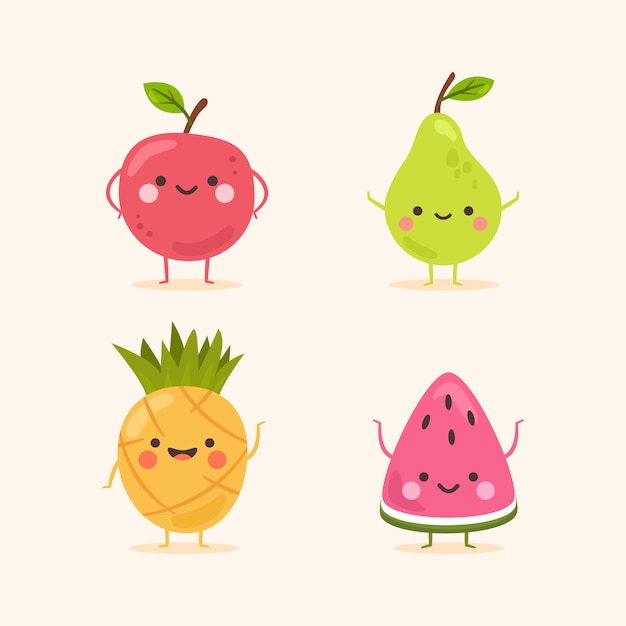 Cute smiling fruit characters set