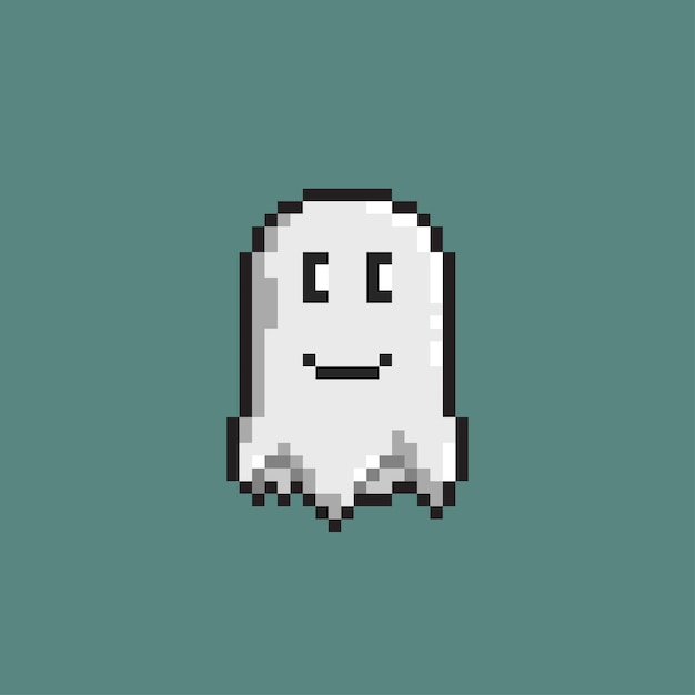 cute smiling ghost in pixel art style