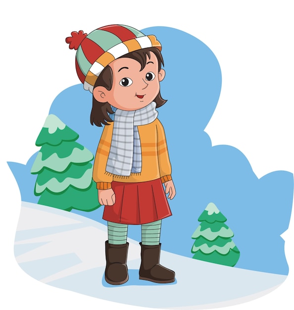 Cute smiling girl wearing winter clothes vector illustration