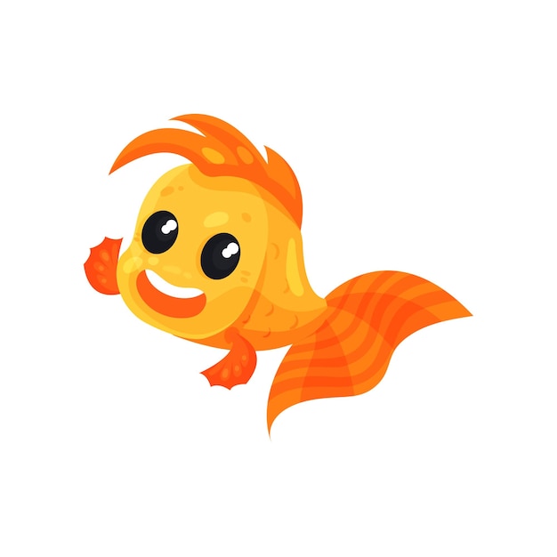 Cute smiling goldfish funny fish cartoon character vector Illustration isolated on a white background