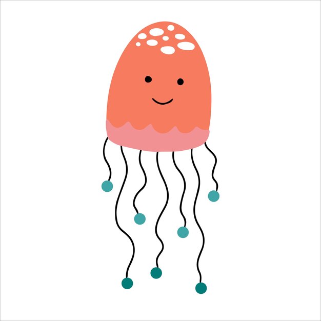 Cute smiling jellyfish with baby face icon hand drawn in doodle style Vector illustration