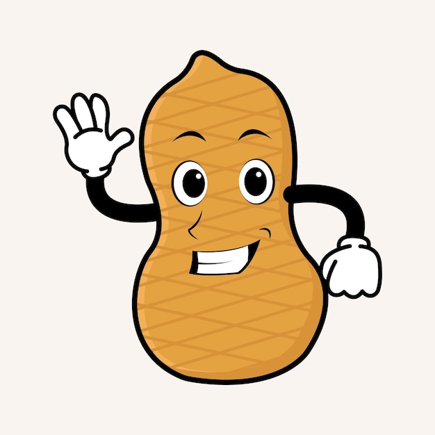 Cute smiling peanut cartoon mascot character Vintage doodle style illustration concept