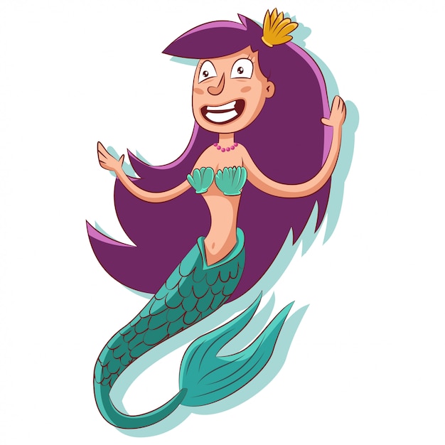 Cute smiling princess mermaid vector cartoon character isolated on white background.