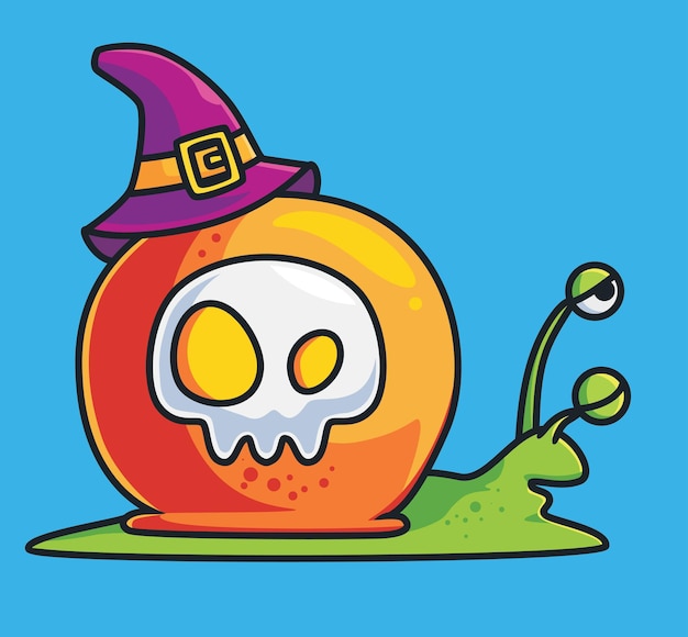 Cute snail wizard sleepy cartoon animal Halloween event concept Isolated illustration Flat Style