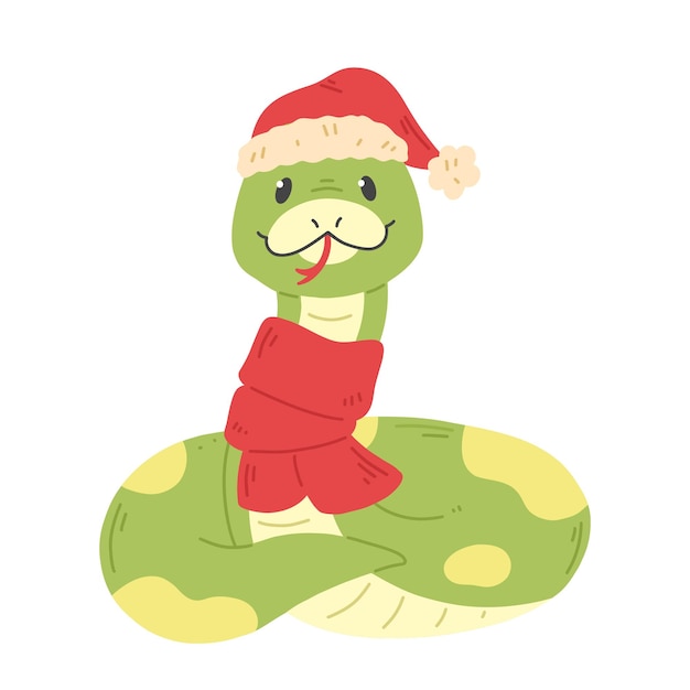 Vector a cute snake in a christmas hat and scarf isolated on a white background happy chinese new year