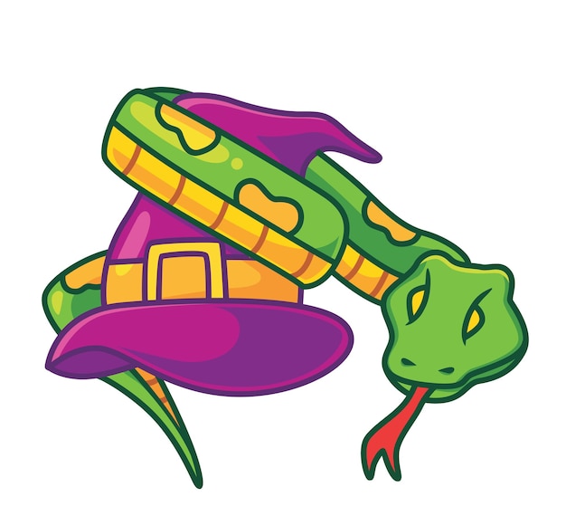 Cute snake on the wizard hat Isolated cartoon animal Halloween concept illustration Flat Style