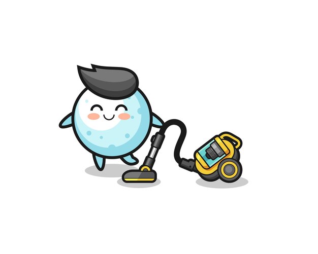 Cute snow ball holding vacuum cleaner illustration , cute design