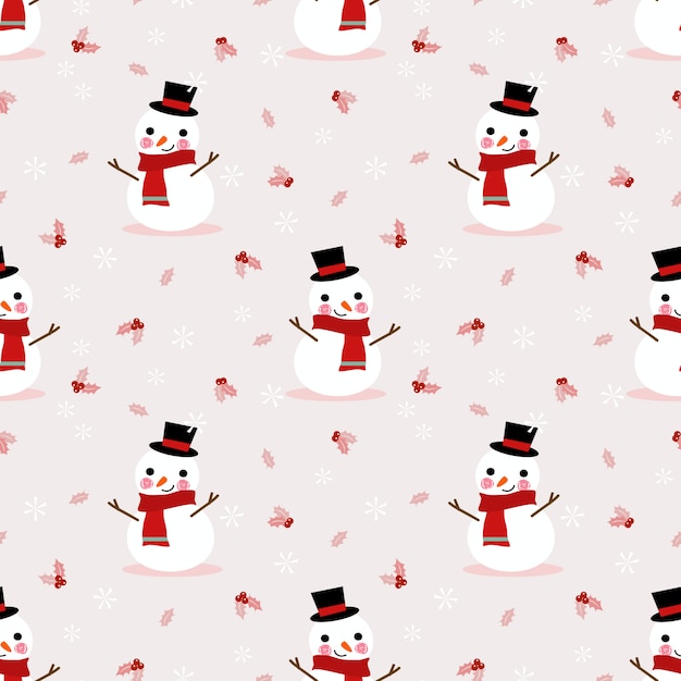 Cute Snowman in Christmas season seamless pattern