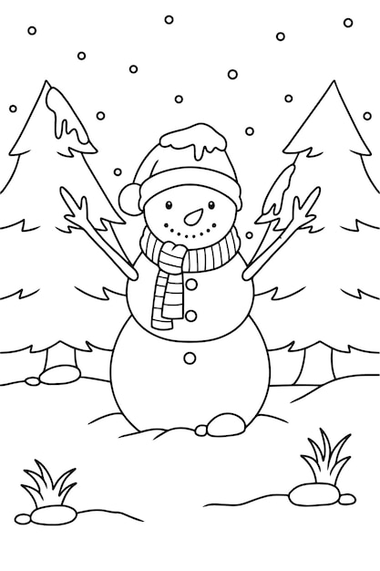 Cute snowman coloring book illustration vector