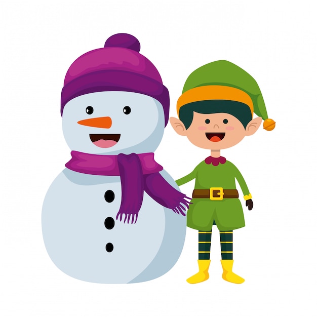 Cute snowman and elf christmas characters