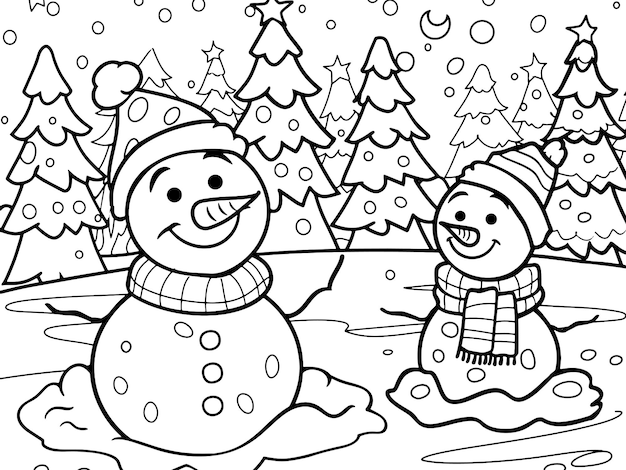 Vector cute snowman family in winter scene illustration vector generative ai illustration