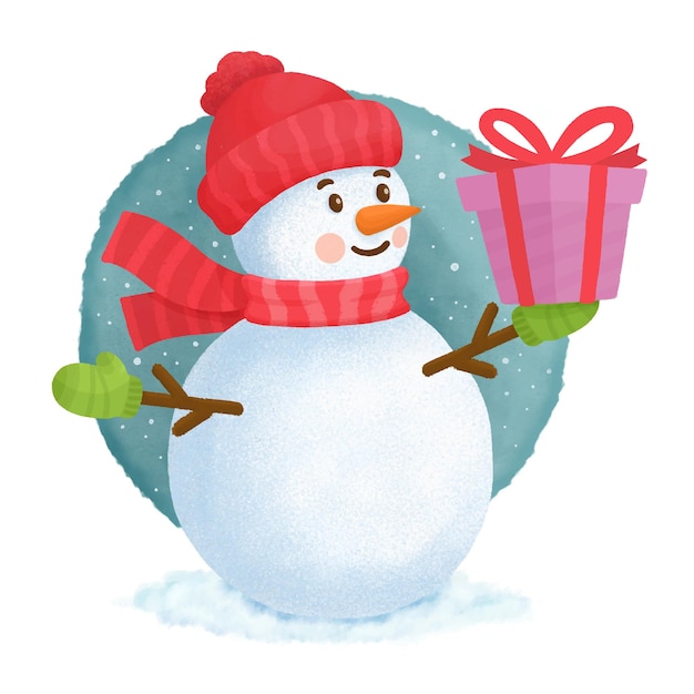 Cute snowman holding a gift