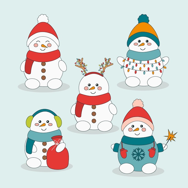 Cute snowman set with winter and holiday accessories