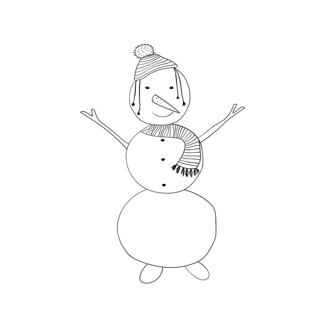 Cute snowman on white background Funny cartoon character for winter design Vector illustration