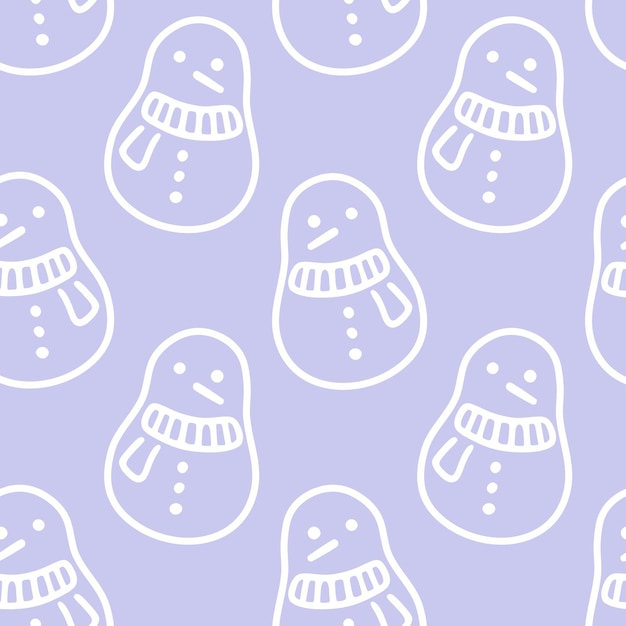 Cute snowman white doodle seamless pattern for paper fabric decoration Blue winter background