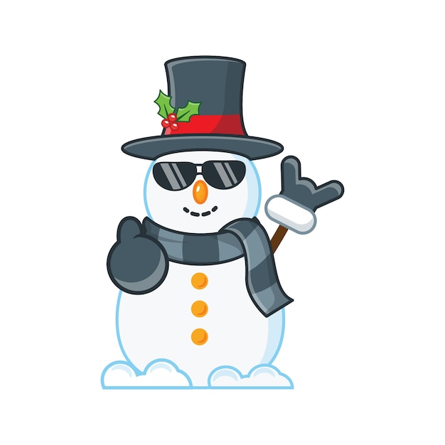 Cute Snowman with rock metal finger. christmas  illustration 