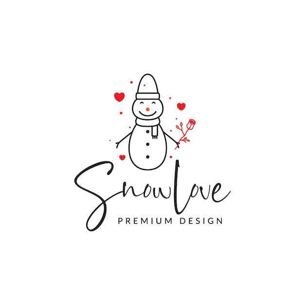 Cute snowman with rose flower logo design vector graphic symbol icon illustration creative idea