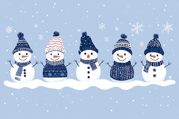 Vector cute snowmen wearing different patterns