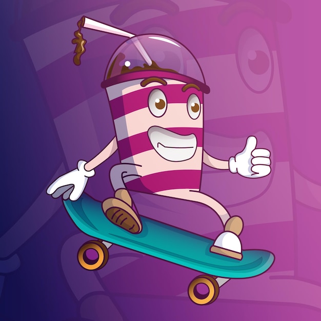 cute soda mascot cartoon vector character playing skateboard