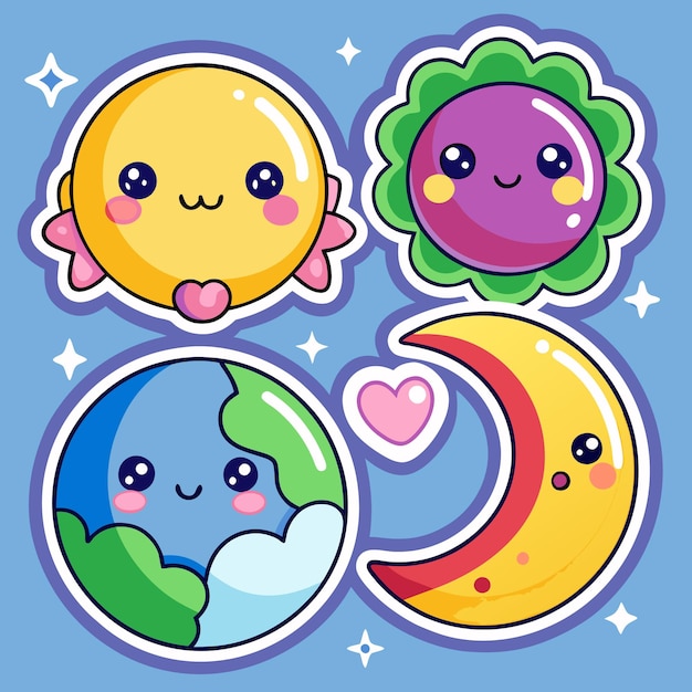 Cute Solar System Characters with Hearts and Stars