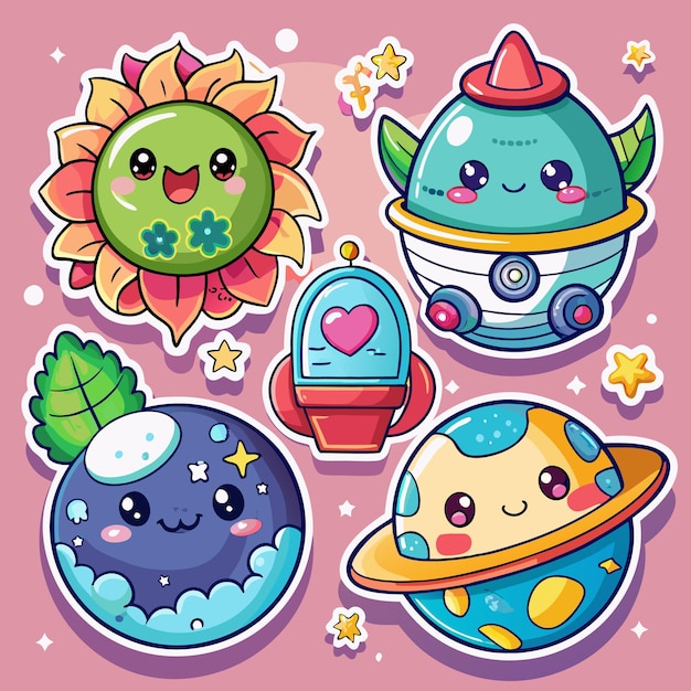 Cute Space Stickers with Planets Stars and Rockets