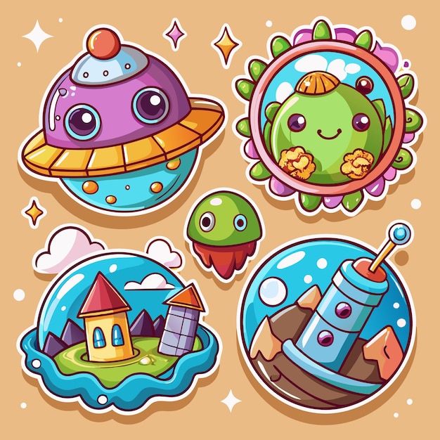 Cute Space Stickers with Planets UFOs and More