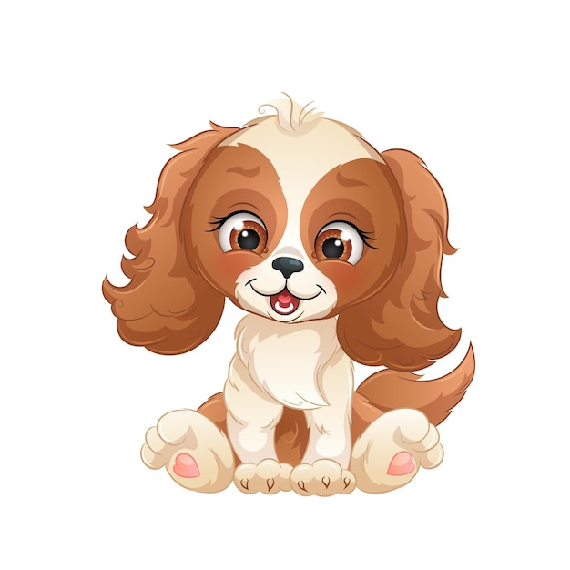 Cute spaniel puppy cartoon dog Lovely pets vector illustration