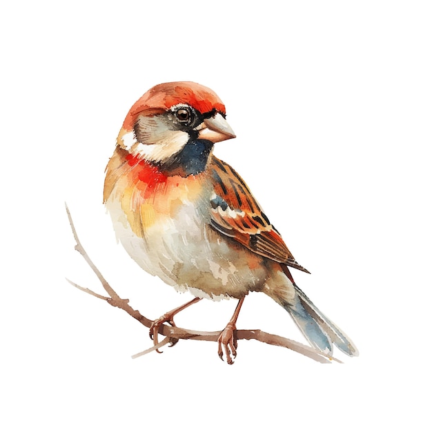 cute sparrow bird vector illustration in watercolour style