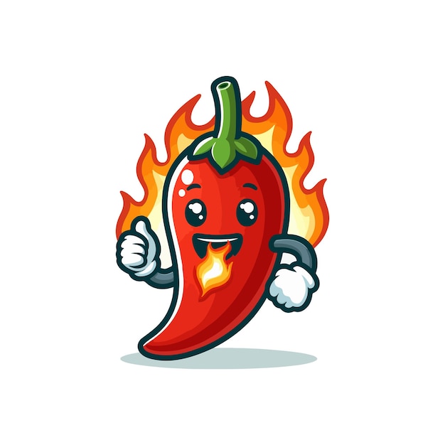 Vector cute spicy chilli pepper with flame on mouth cartoon vector icon illustration food vegetable icon