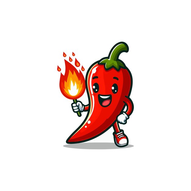 Vector cute spicy chilli pepper with flame on mouth cartoon vector icon illustration food vegetable icon