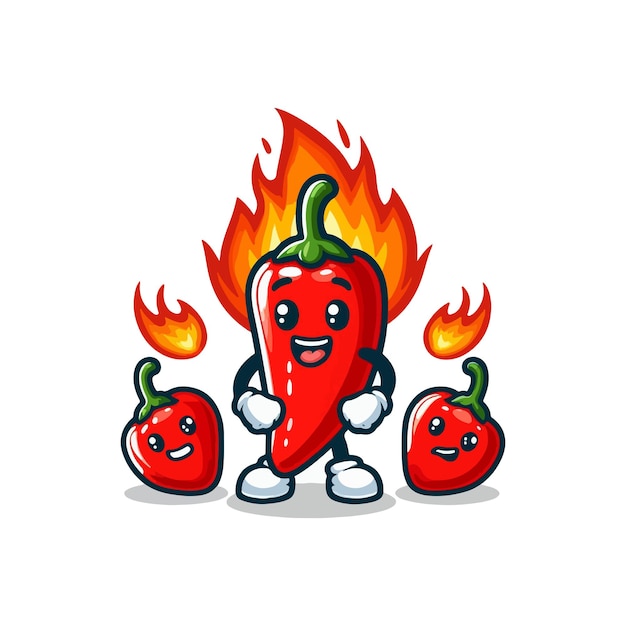 Vector cute spicy chilli pepper with flame on mouth cartoon vector icon illustration food vegetable icon