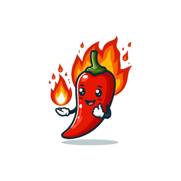 Vector cute spicy chilli pepper with flame on mouth cartoon vector icon illustration food vegetable icon