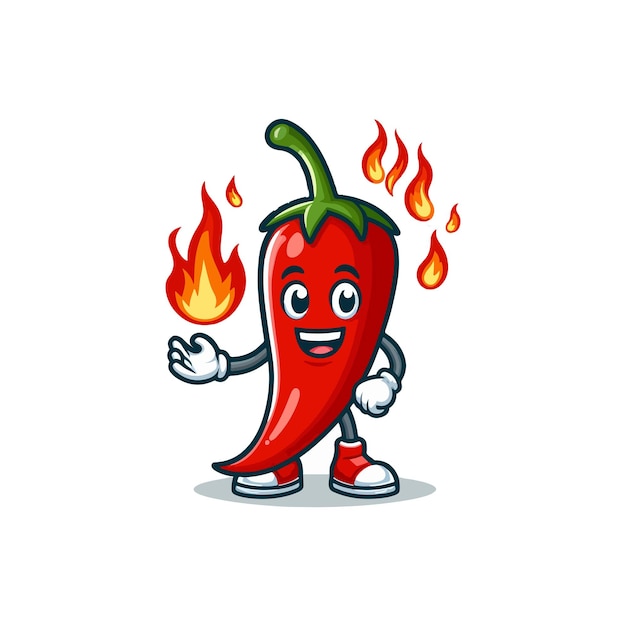 Vector cute spicy chilli pepper with flame on mouth cartoon vector icon illustration food vegetable icon