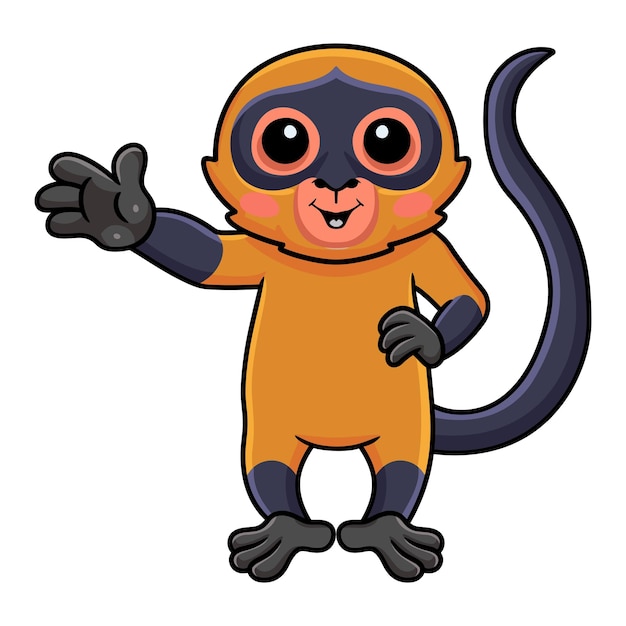 Vector cute spider monkey cartoon waving hand