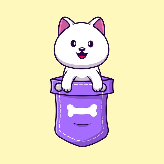 Cute Spitz Dog In Pocket Cartoon Vector Icons Illustration. Flat Cartoon Concept