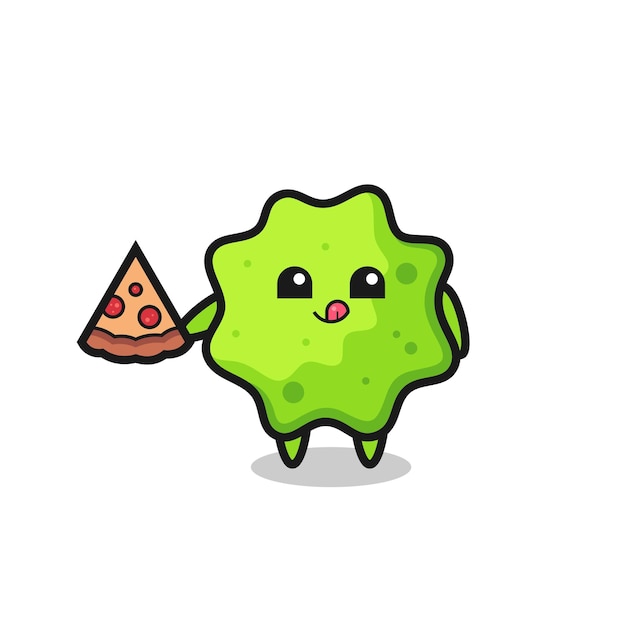 Cute splat cartoon eating pizza