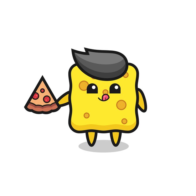 Cute sponge cartoon eating pizza , cute style design for t shirt, sticker, logo element