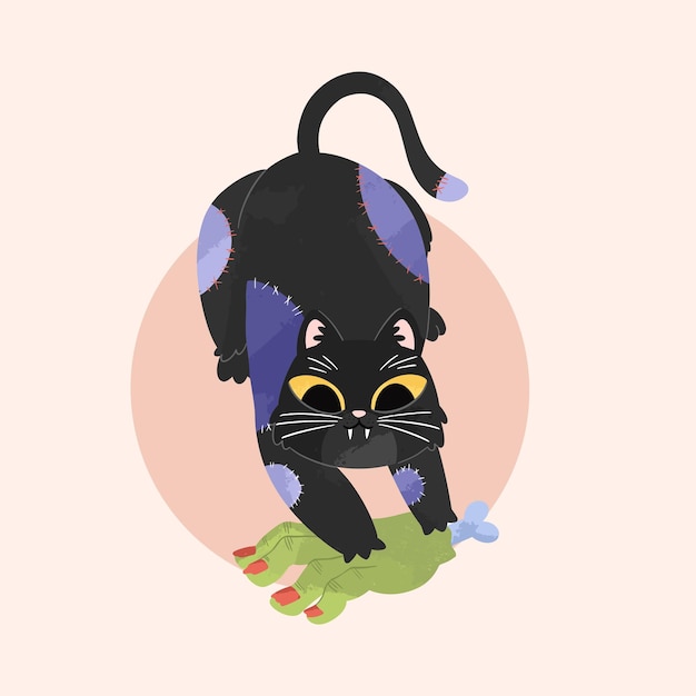 Cute Spooky Cat Halloween Illustration