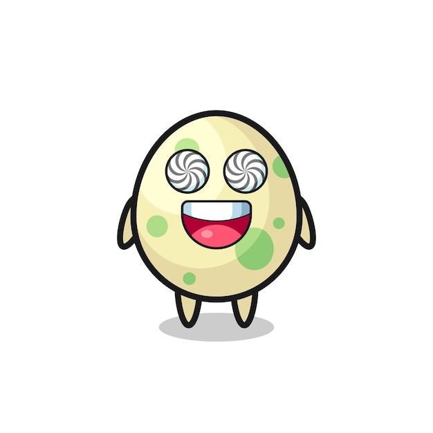 Cute spotted egg character with hypnotized eyes