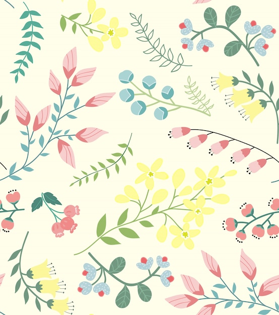 Cute spring crocuses seamless pattern