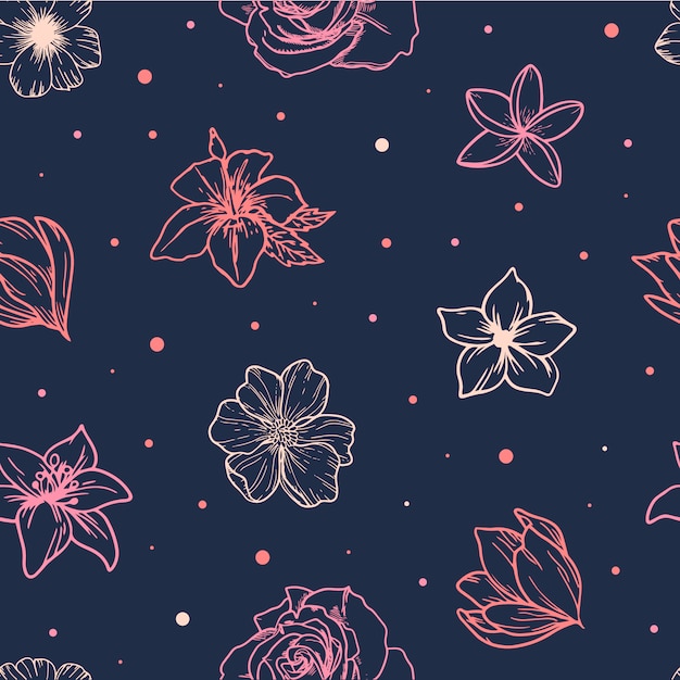 Cute spring seamless pattern from sketched flowers