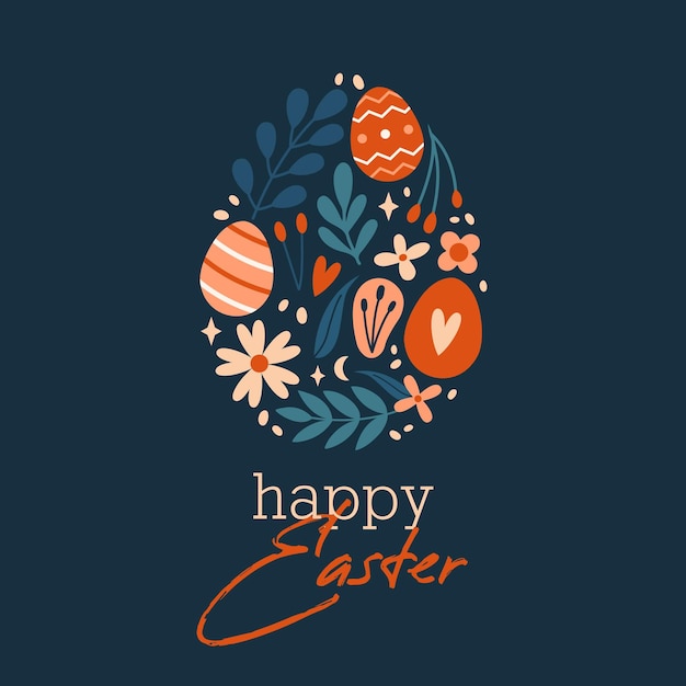 Vector cute square easter card happy easter day banner flyer invitation with ornamental egg shape